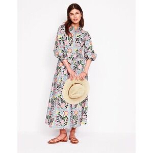 Boden Dress Clara Cotton Maxi Shirt Dress Floral Print Belted Multi 6R NWT